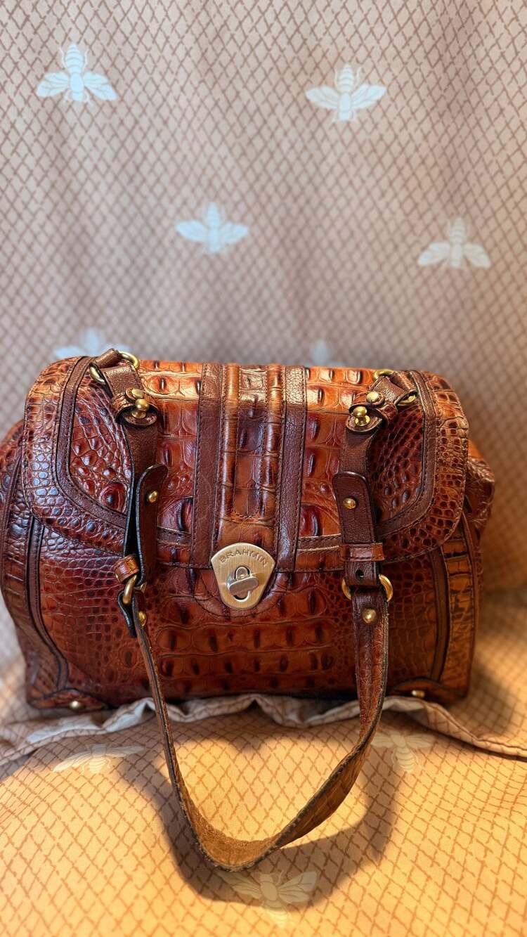 Brahmin Melbourne Leather Handbag Brown Croc Embossed